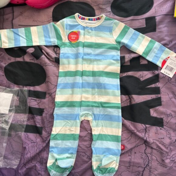 Magnetic Me Blue and Green Striped Kids Pajamas - Picture 3 of 3